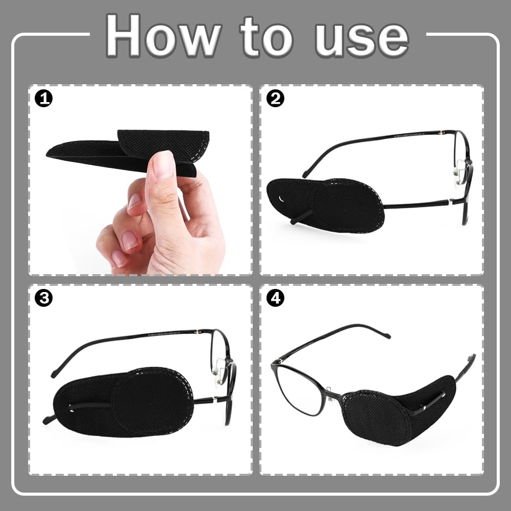 Patchs Oculaires Médicaux SSKHE 2Pcs - Ajustables Pour Strabisme, Amblyopie, Noir | Entraînement Vision, Confortable, Taille Unique