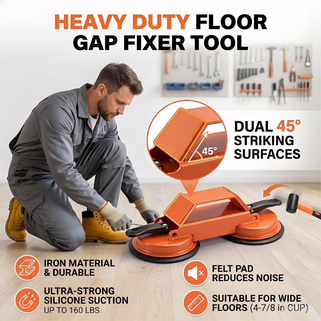 Floor Gap Fixer Tool Heavy Duty Repair Kit 45° Striking Surface Dual Suction Cup with Rubber Mallet for Laminate Vinyl SPC Flooring