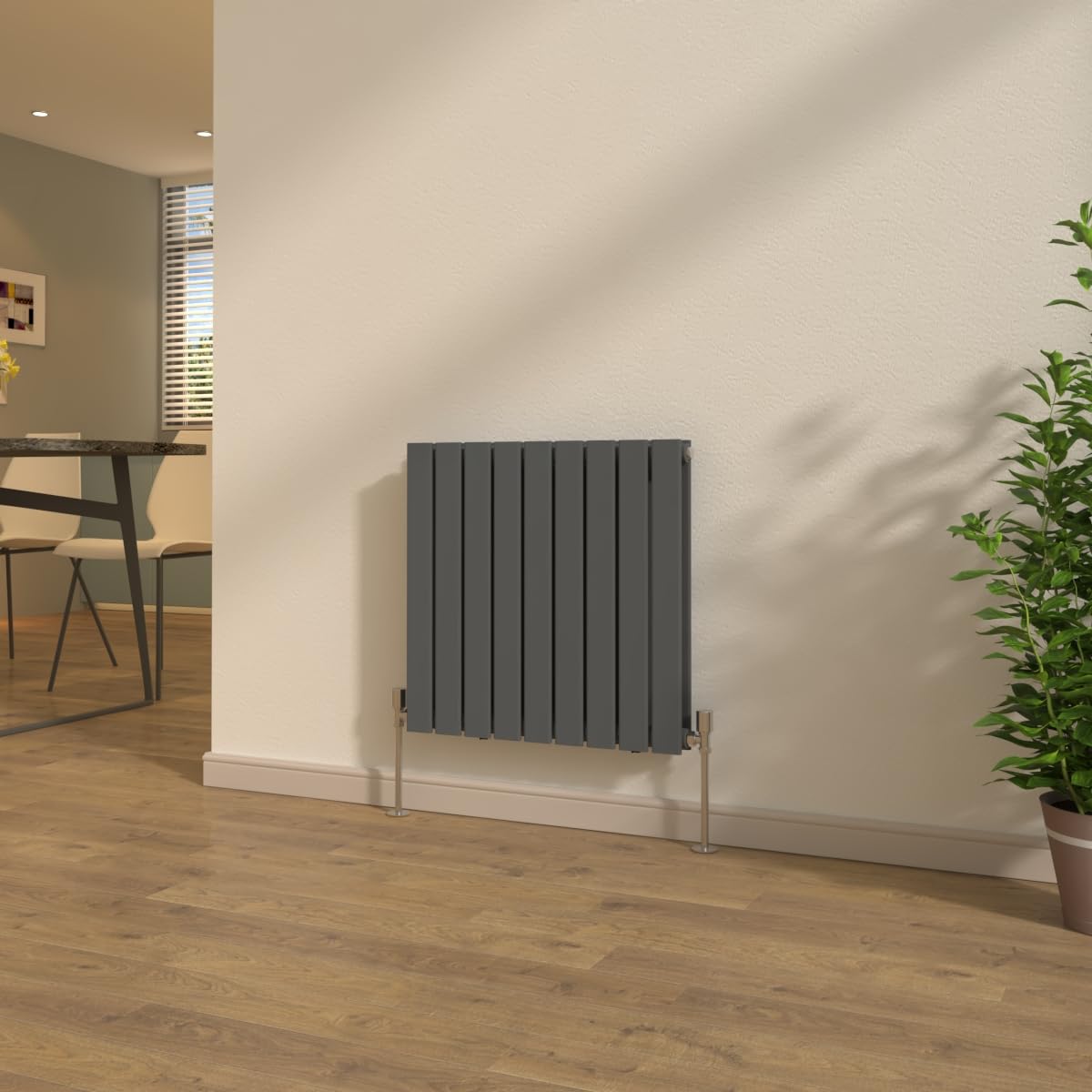 NRG Designer Double Column Radiator Anthracite 600x612mm with Valves