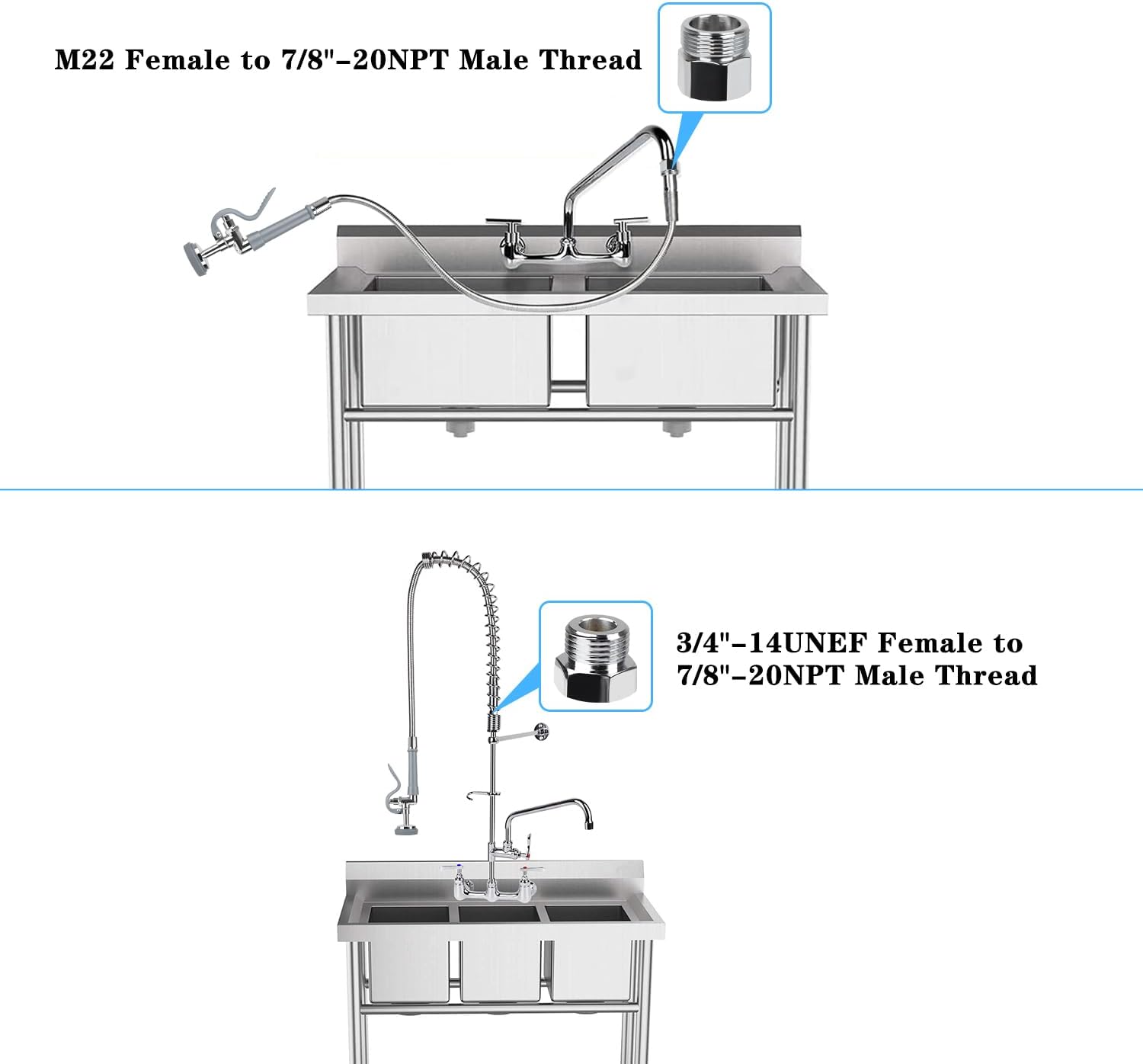 Pre Rinse Spray Valve with Stainless Hose 44inch Flexible Commercial Sink Faucet Replacement Kit 1.42GPM High Pressure Restaurant Dish Sprayer for Wall/Deck Mount Industrial Kitchen Faucets