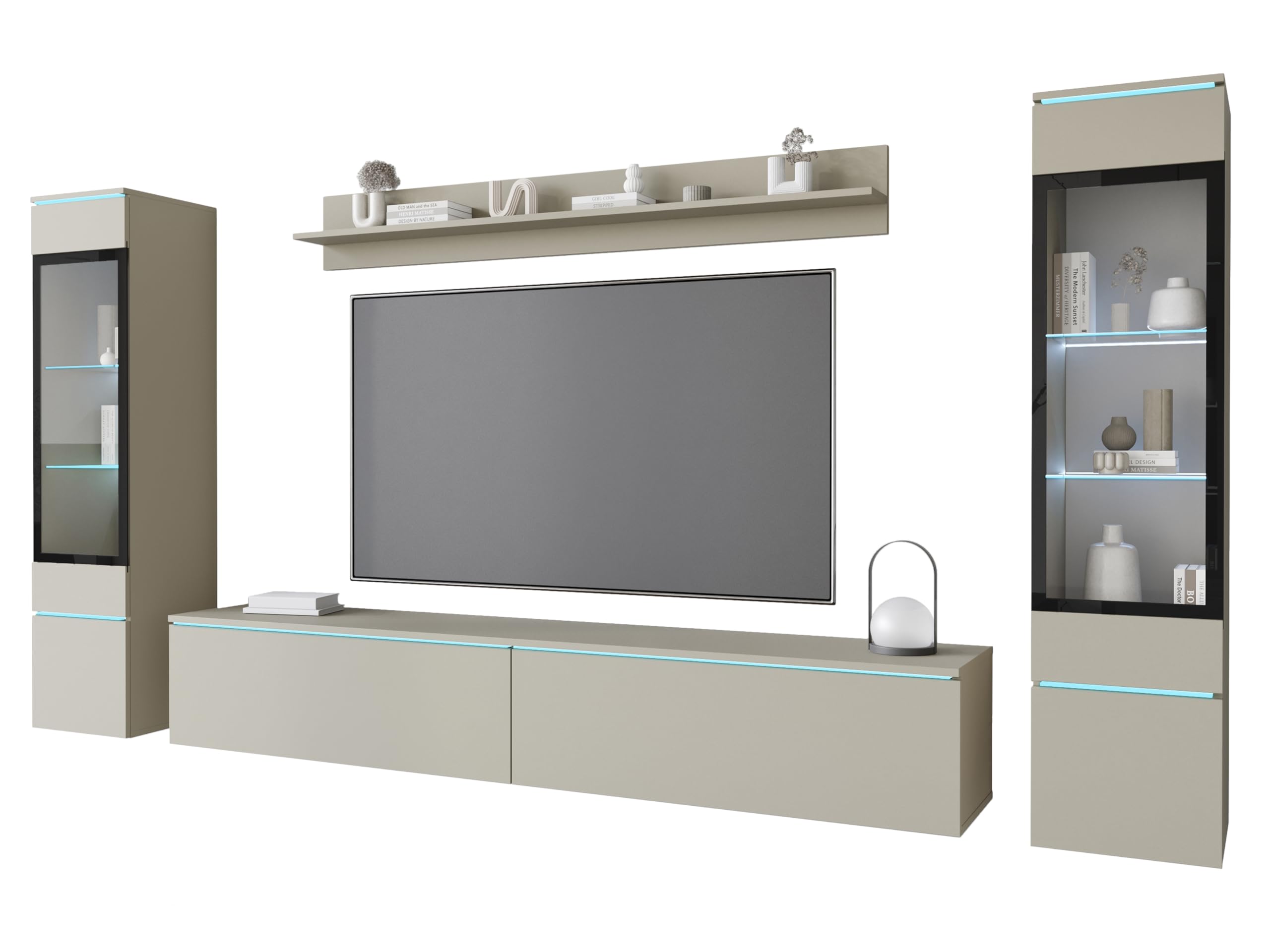 PIASKI Wohnzimmermöbel-Set Vera II, optionale LED-Beleuchtung, Wohnzimmermöbel, verschiedene Farben (Cashmir-Beige, ohne Beleuchtung)