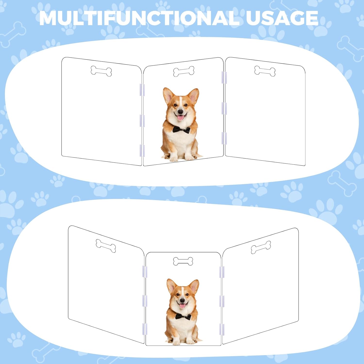 Clear Dog Playpen Indoor, 31.5 Inch Tall Transparent Pet Gate with 3 Pre-Assembled Panels, Freestanding Puppy Fence with Support Feet & Handles for Dogs Doorways Barrier(3-Panel Tall)