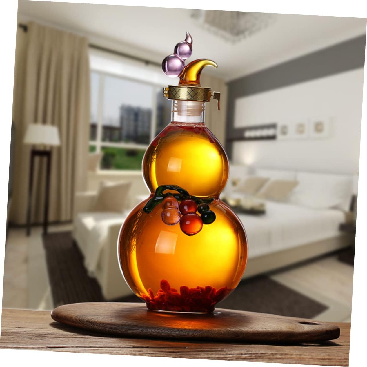 ABOOFAN Artistic Wine Gourd Bottle Clear Glass Metal Tin Lid Home Decor Present for Family Friends Color
