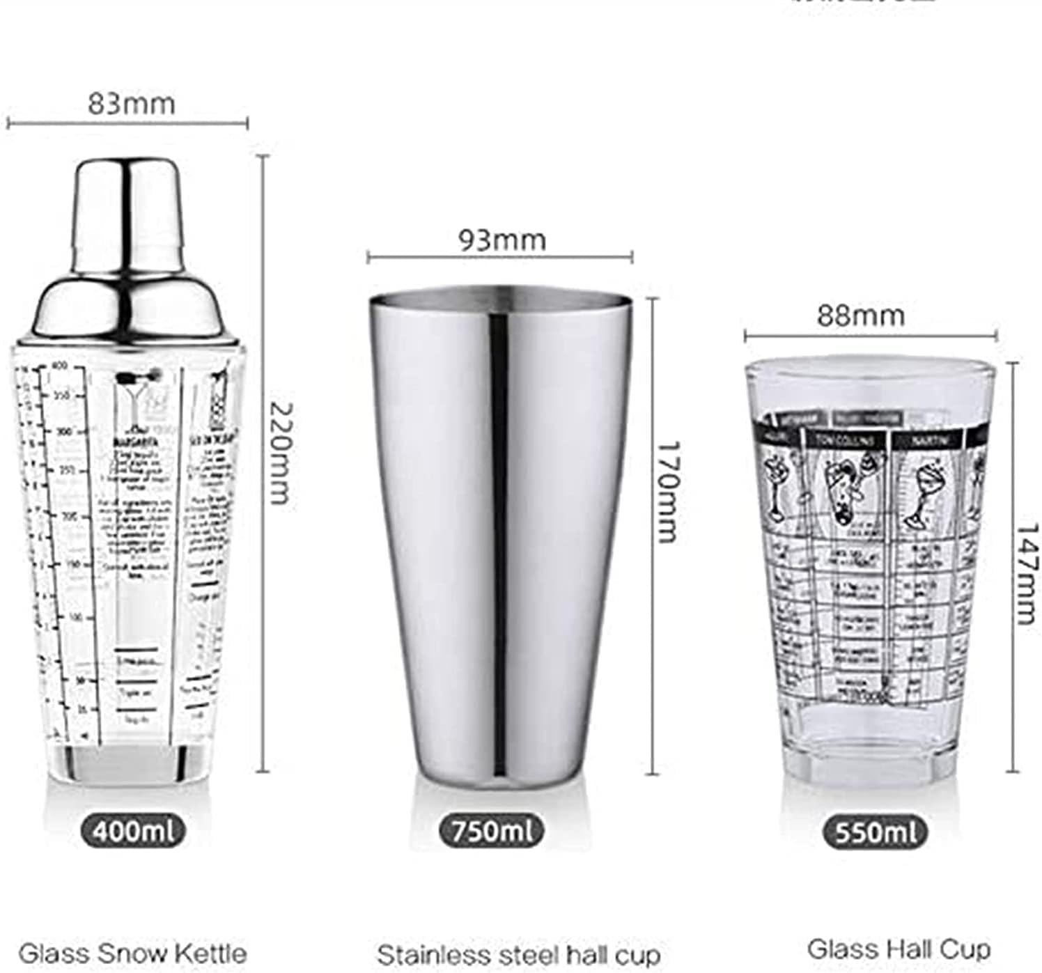 Ensemble de Cocktail Shaker à Cocktail Shaker Kit Kit De Barman en Acier Inoxydable avec Support Cocktail Shaker Bar Set Bar Accessoires Shaker Cocktail Kit Shaker Cocktail Set(750ml)