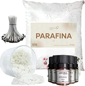 Kit Completo para Produção de Velas Artesanais - 1k Parafina + Essência Premium 30ml + 25 Pavios com Ilhós 2mm (AROMA BABY)