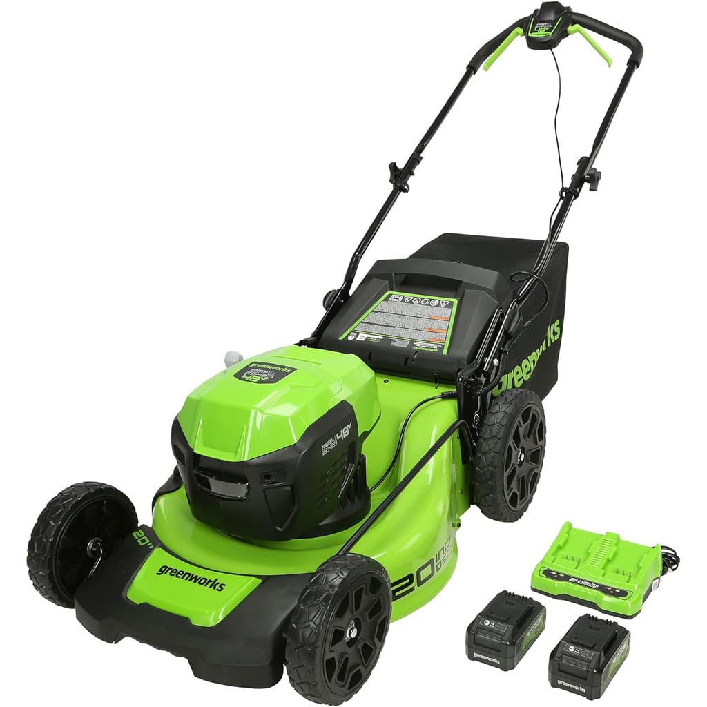 Efficient &amp; Eco-Friendly Cordless Lawn Mower with LED Headlights, Dual Batteries &amp; Rapid Charger