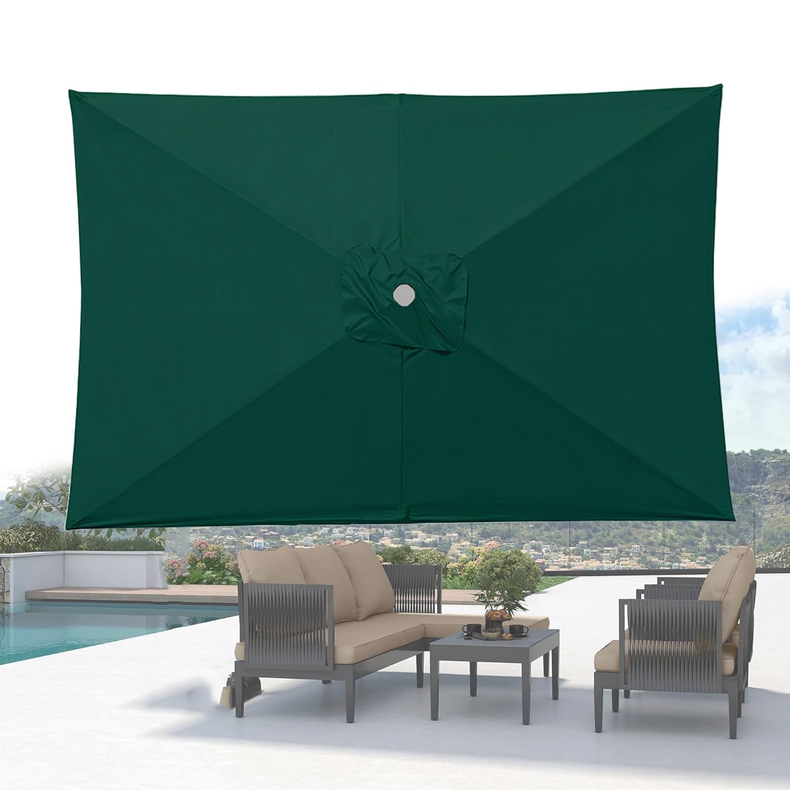 Toile de parasol 3x2m imperméable anti-UV housse de rechange 6 baleines pour jardin