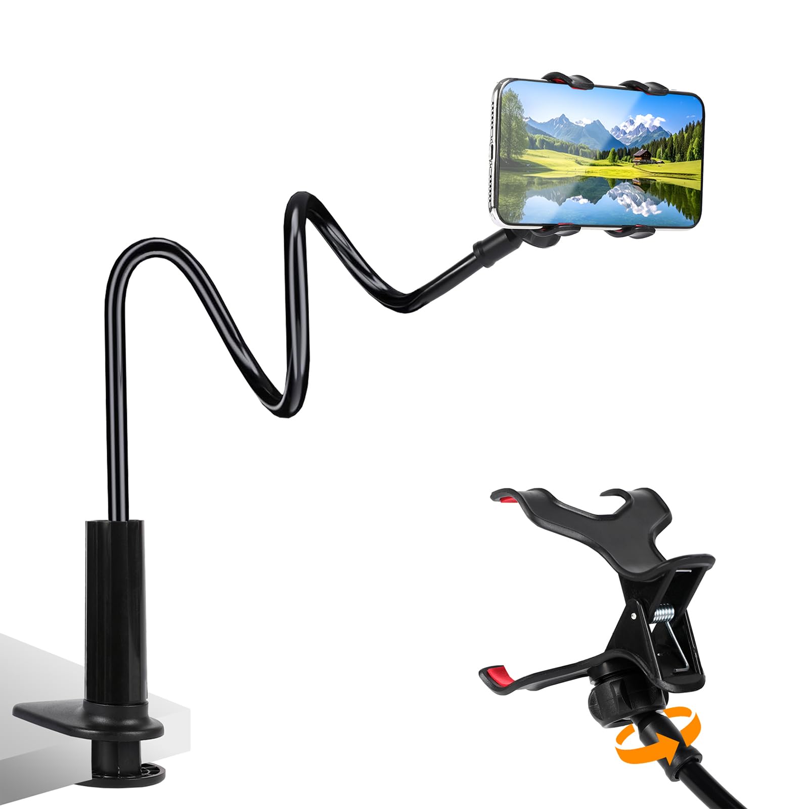 Gooseneck Cell Phone Holder,Universal Lazy Bracket,Mobile Phone Clip Stand,360 Degree Rotation Flexible Long Arm Phone Mount for Desk,Bedroom,Office,Mobile Cell Phone Stand for 4.0-7.0''-image-14