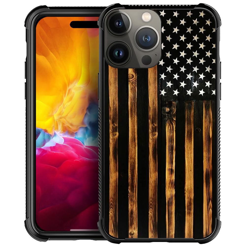 DJSOK Case for iPhone 15 Plus,Luxury Pattern Design Shockproof Rugged Cover,Cases for Man Woman-Classic Wood Grain Old Flag