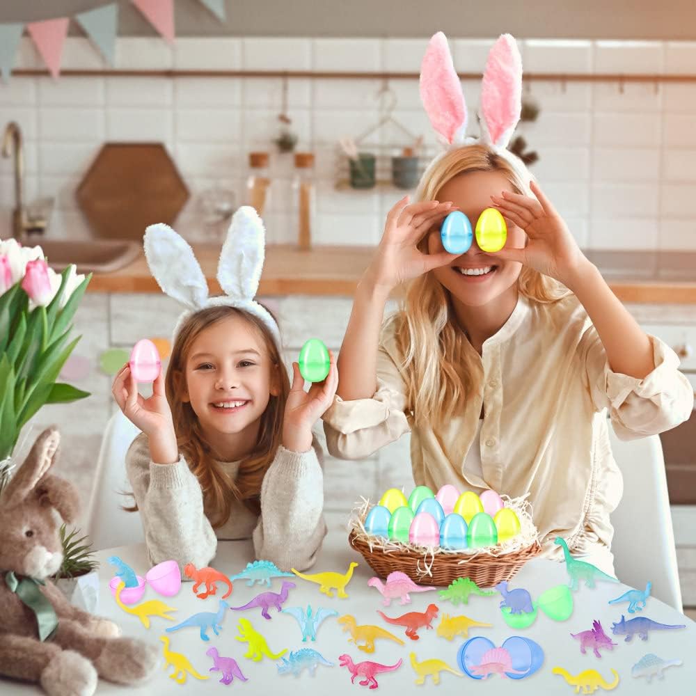 YUJUN 28PCS Easter Eggs Prefilled with Glow in Dark Dinosaur Figure Toys Mini Plastic Dinosaur Toys for Kids Colorful Easter Egg Basket Stuffers Fillers Eggs Hunt Gift Party Favors - Image 6