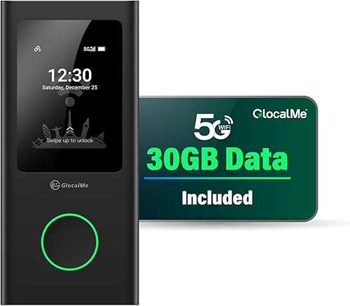GlocalMe Numen Air Hotspot 5G con 30 GB de datos USCAMX de 60 días, punto de acceso WiFi portátil para viajes, dispositivo de punto de acceso móvil