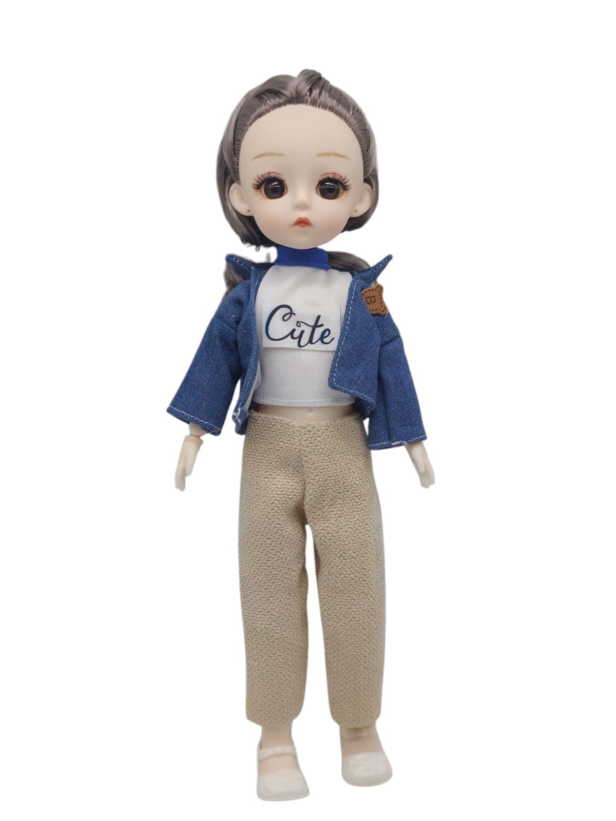 Movable Joint Makeup Cute Girl Fashionable Doll for Girls (Movable Doll Blue Denim Jaket with Full Pant with Cute Tshirt)