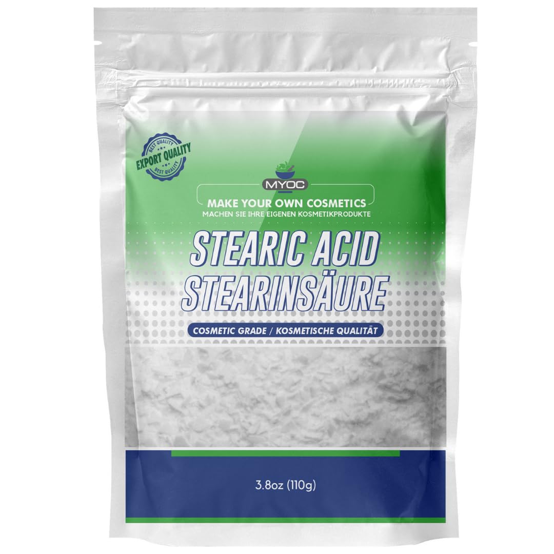 MYOC Stearic Acid Powder (110 g / 3.8 oz) - Cosmetic Grade Thickener Emulsifier & Hardening Agent for Creams Lotions Soaps & DIY Formulations