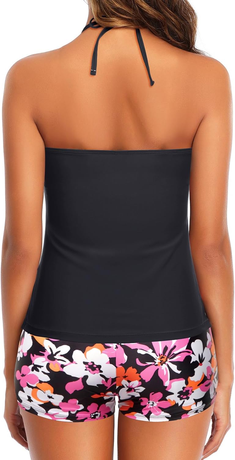 Women 2 Piece Tankini Set - High Neck Tummy Control Swimsuit with Shorts 2025 Halter Bathing Suit Swimwear