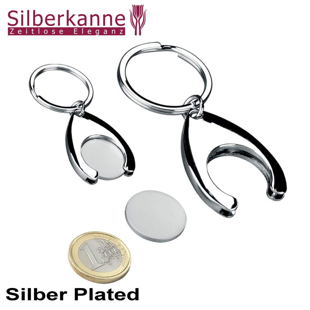 Schlüsselanhänger mit Chip für Einkaufswagen 8x3,5x1 cm Premium Silber Plated edel versilbert in Top Verarbeitung