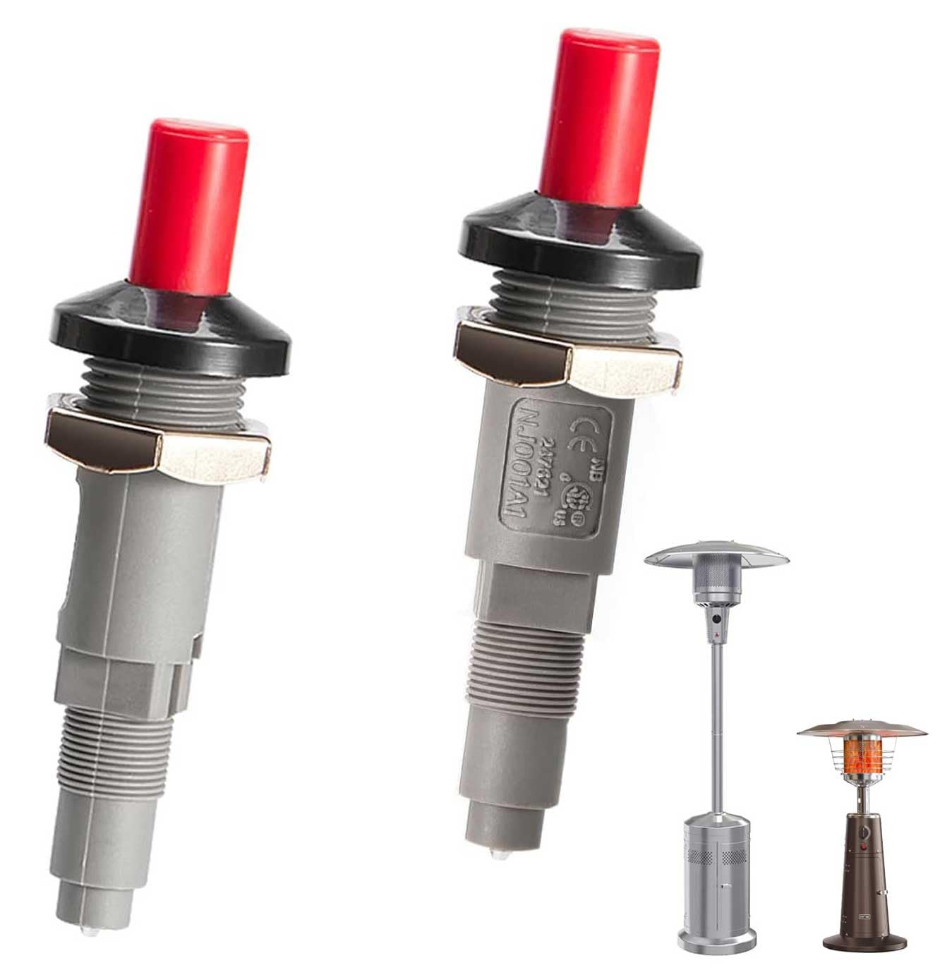 2PCS Patio Heater Piezo Igniter Replacement Parts Piezo Ignitor Spark Plug Push Button Ceramic Ignitor Suitable for Igniting Gas Round Stand Up Propane Heater (2PCS Igniter)