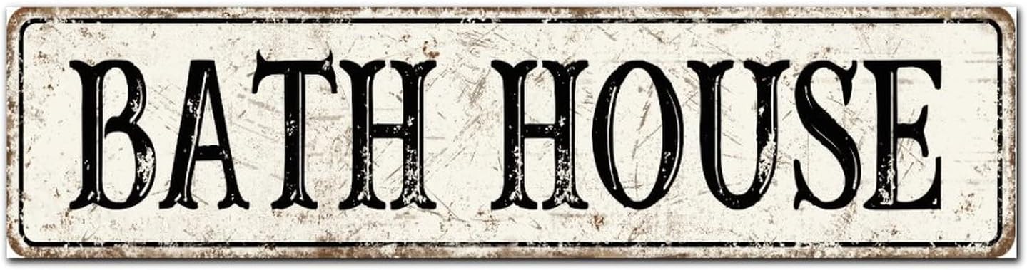Madcolitote Personalized Bath House Street Sign Vintage Bath House Wood Signs Wall Art Rustic Wall Decorations for Living Room Home Decor for Home Man Cave Door Porch Garden Party 6x24in