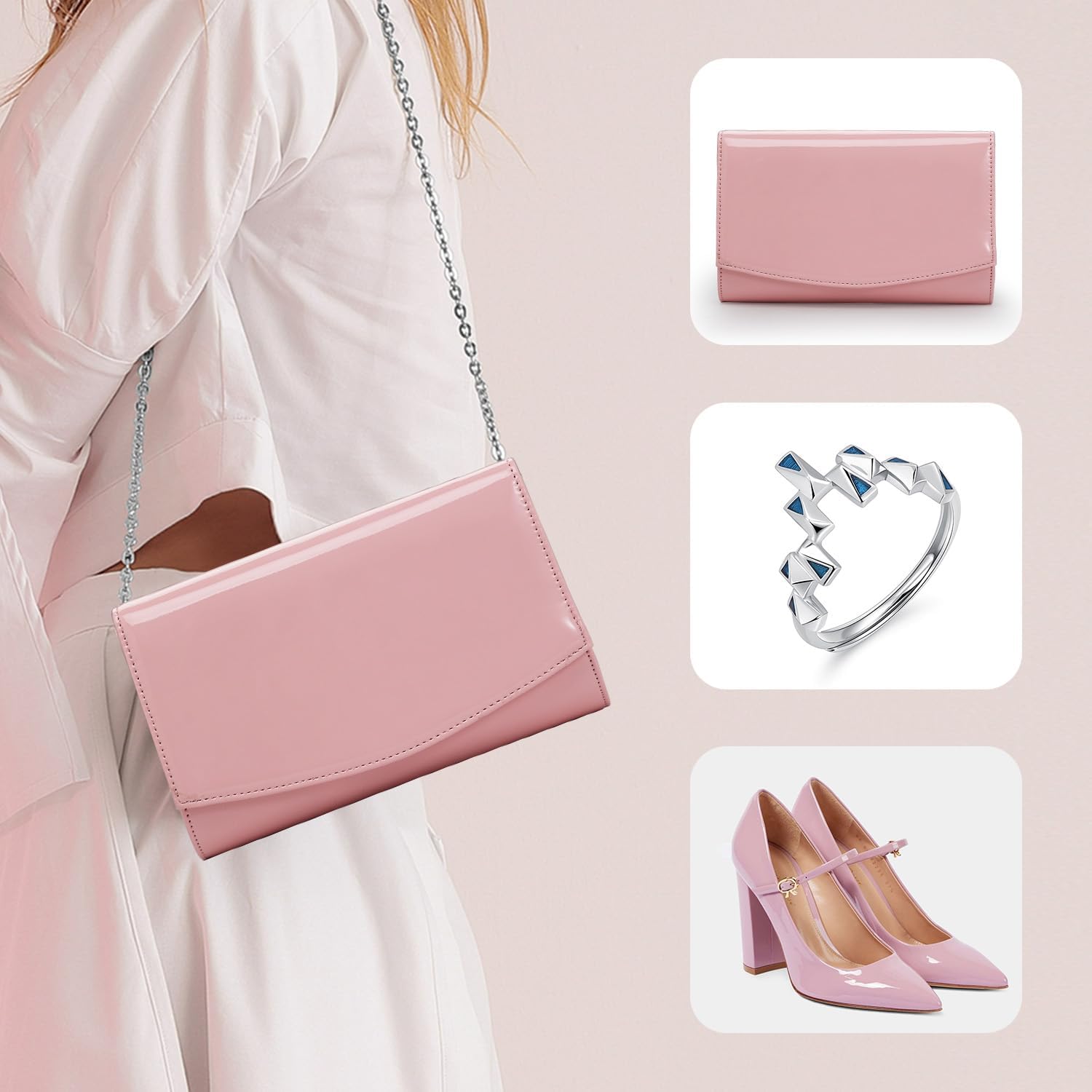 WALLYN'S Women Patent Leather Wallets Fashion Clutch Purses, Evening Bag Handbag Solid Color | Fashion - Image 4