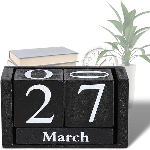 Calendario de madera de escritorio, calendarios vintage de escritorio con fecha perpetua, concepto de tiempo, cubos de madera rústica, calendario,