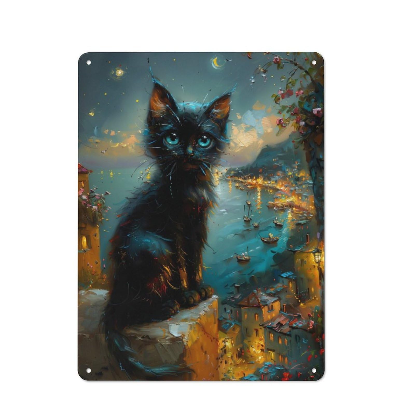 Junmoney Black Cat On A Wall Metal Wall Sign 40X30cm Featuring For Living Room Wall, A Decorative Gift For A Newly Furnished Living Room