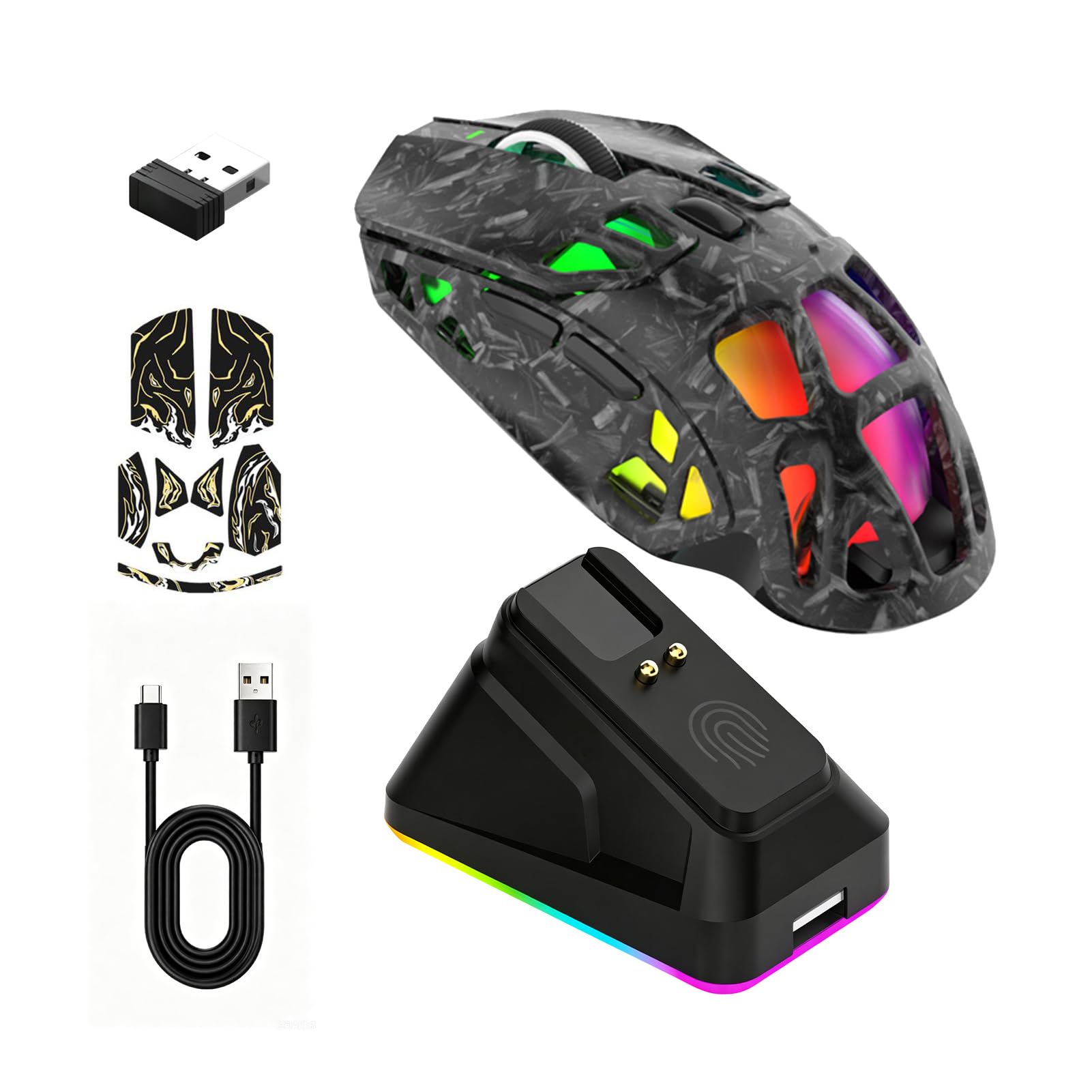 Ratón para juegos X9pro inalámbrico de 3 modos con base de carga RGB negro 8