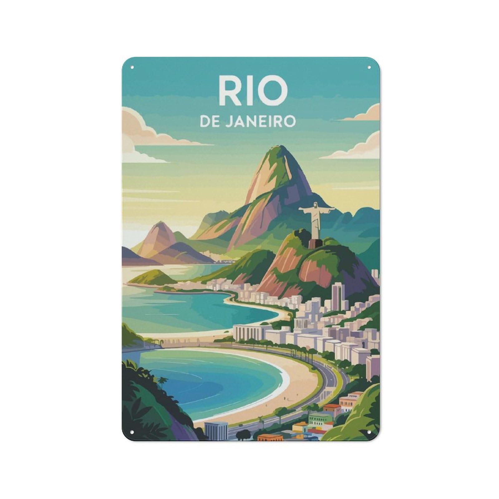 Junmoney Rio De Janeiro Travel Metal Sign 30X20cm With For Workshop Wall, Rustic Decor, Wall Decoration For Workshops And Hobby Rooms