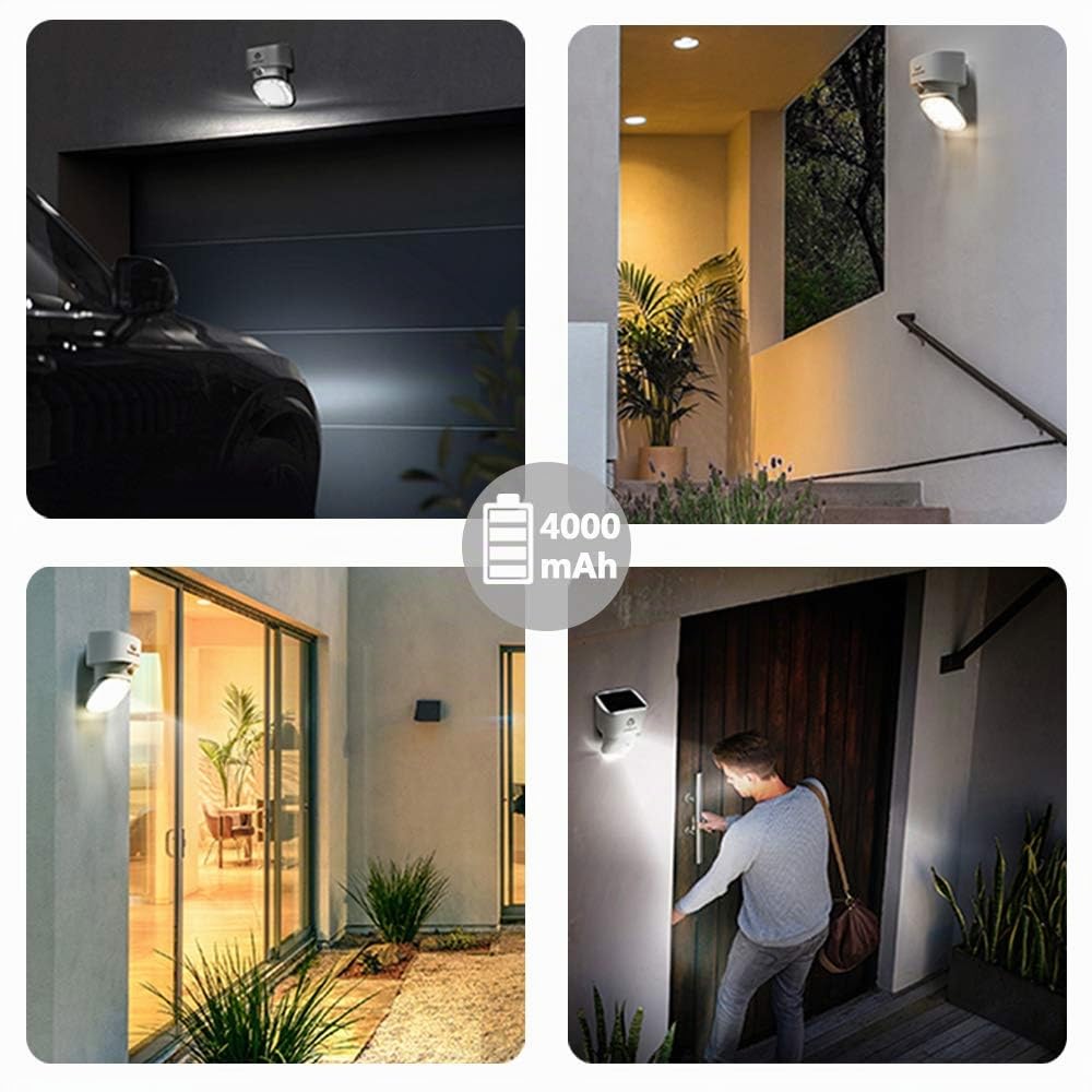 Luces LED solares de pared de 2000 lm, seguridad familiar, sensor de movimiento inalámbrico PIR con gran angular de 120, impermeable IP65, luces fáciles de instalar para puerta delantera