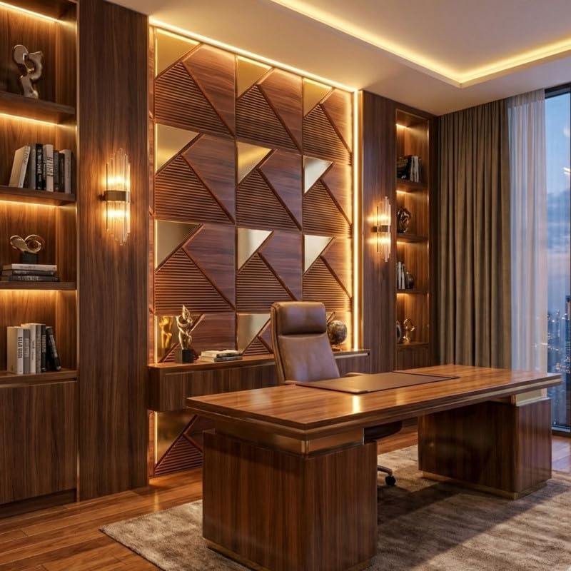Image of Kayra Decor 3D PVC Wall Panels for Bedroom & Living Room | Fluted 1 Design | Mirror Wooden Color | 19.7 x 19.7 Inch | Pack of 18 | 48.42 Sq Ft