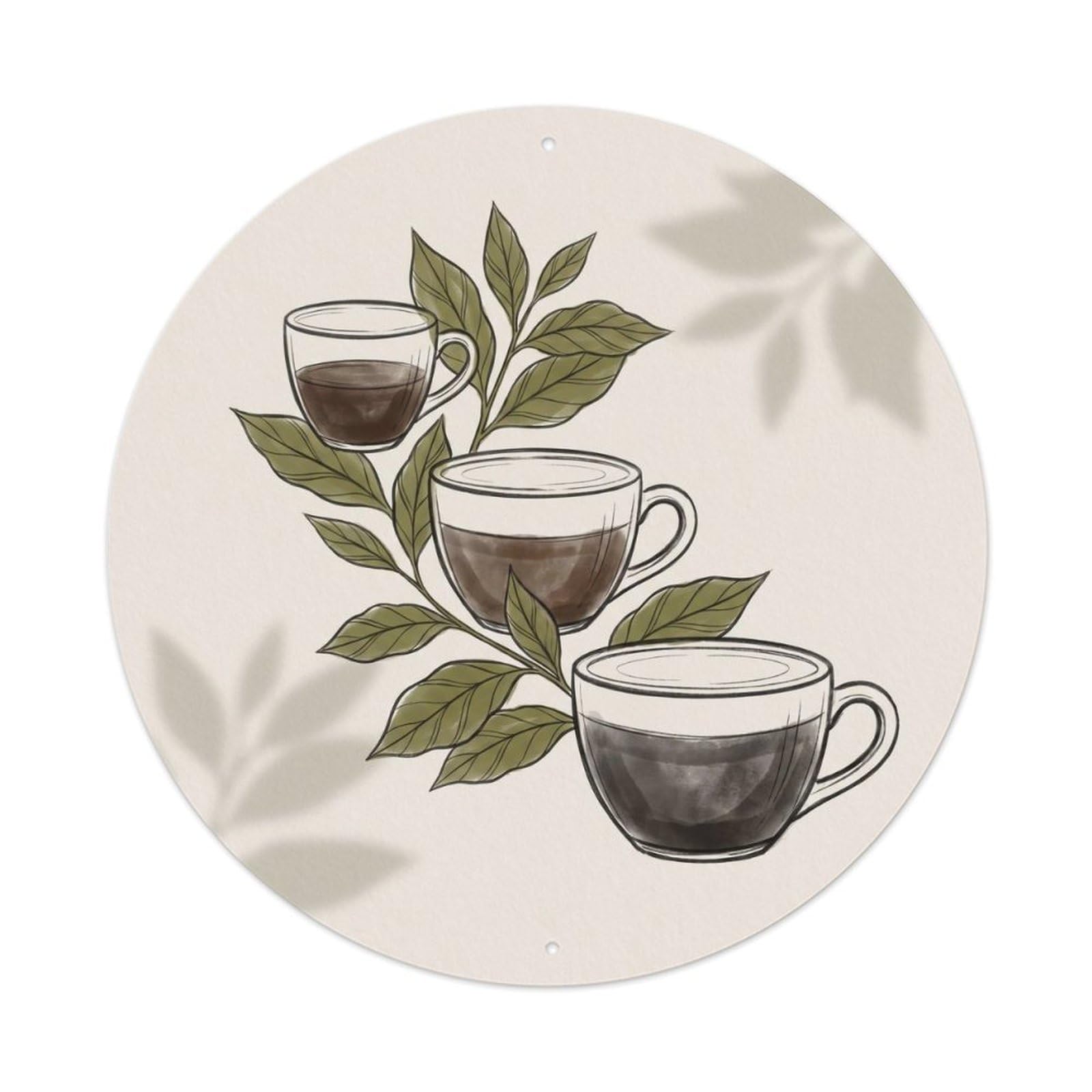 Retro Botanical Coffeehouse Espresso Roasted Beans Screenprint Metal Tin Sign Plaque Wall Decor for Cafe, Man Cave, Club Bar, Office, Home Garden Round Metal Poster 8x8Inch
