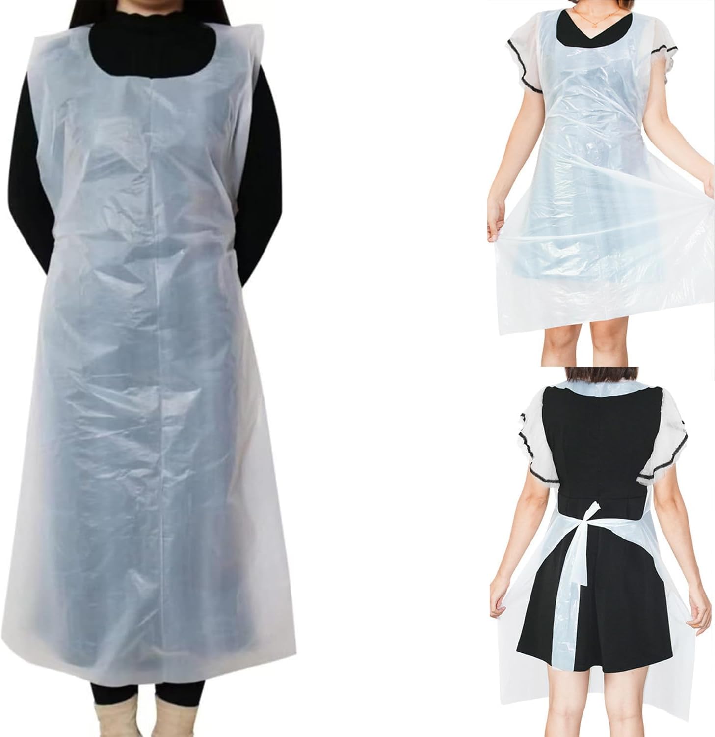 100 Pack Disposable Apron White Heavy Weight Plastic/Poly Apron Dish