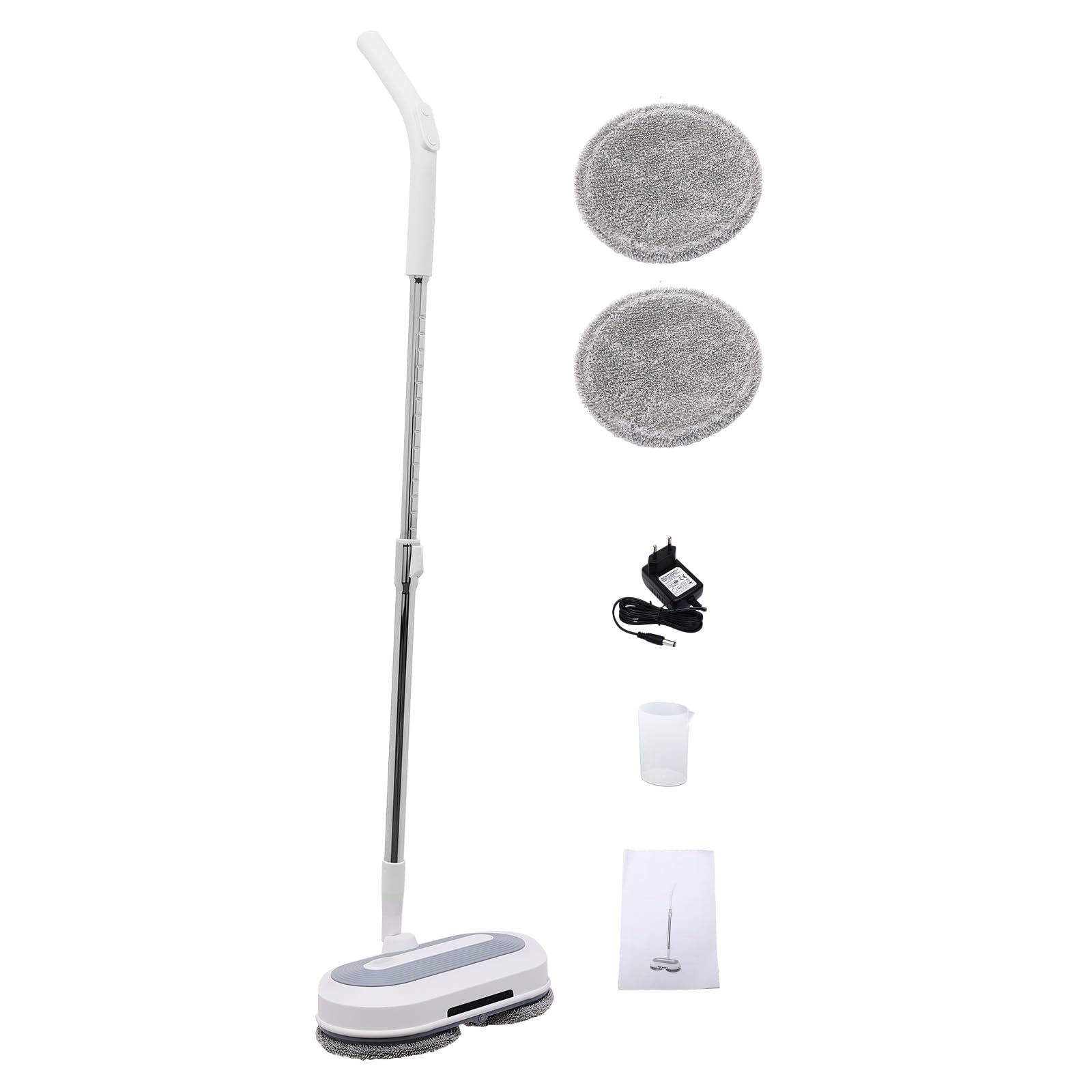 Lavapavimenti elettrico senza fili con funzione spray, funzionamento a batteria, strofinare, lucidare, 4 panni per la pulizia, serbatoio dell'acqua e illuminazione a LED