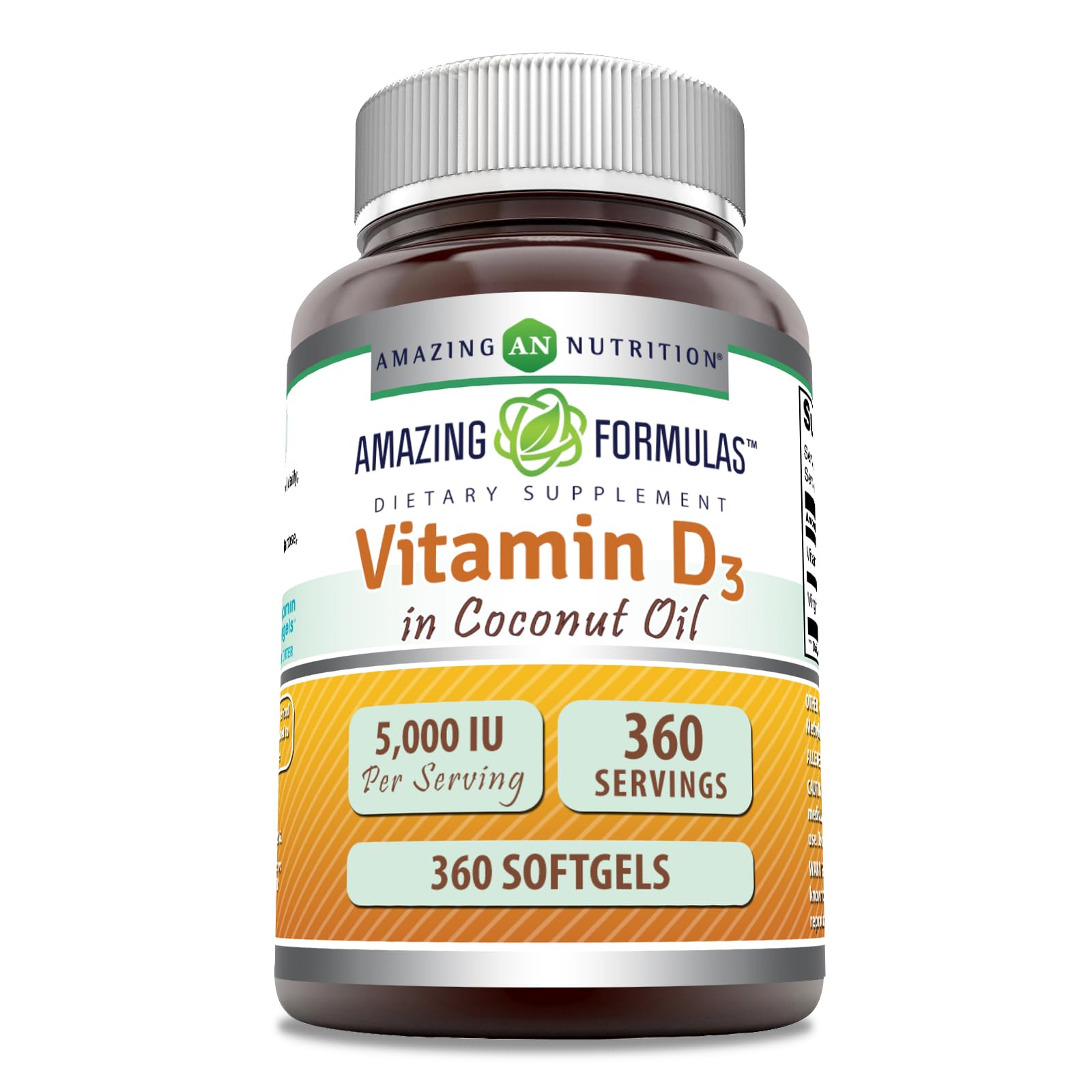 Amazing Formulas Vitamin D3 in Coconut Oil 5000 IU Supplement | Softgels | Non-GMO | Gluten-Free | Made in USA (1 Pack | 360 Count) Unflavored (360 Count)