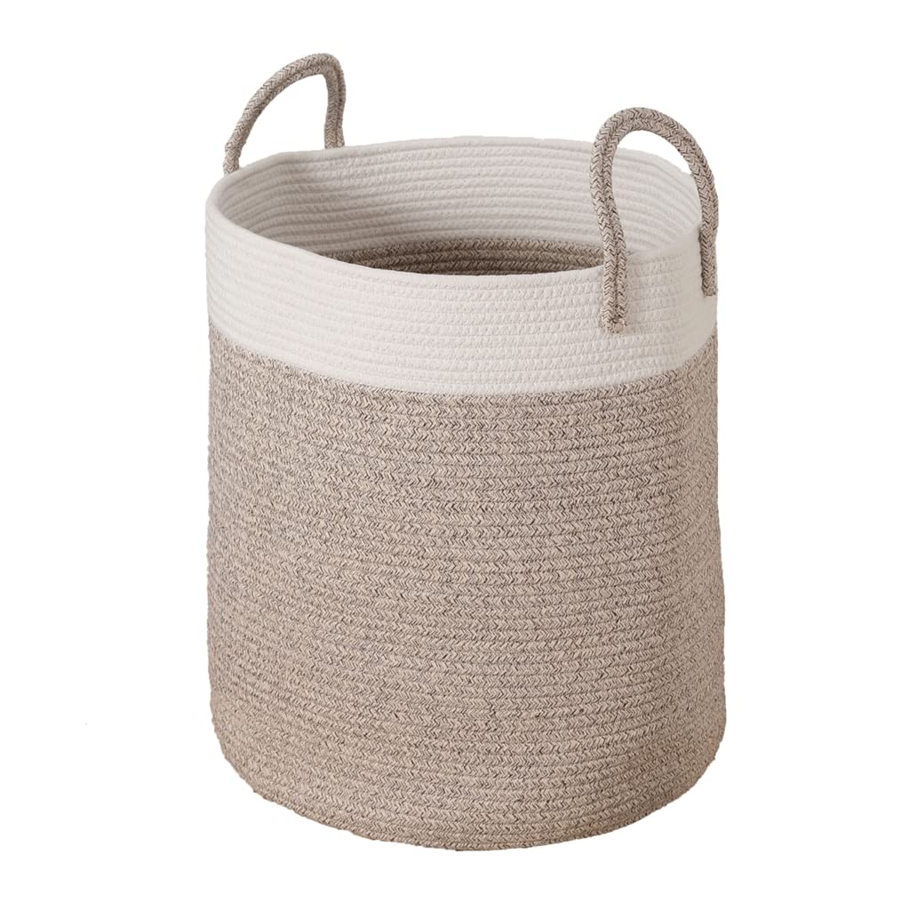 Cesta de almacenamiento Estilo japonés Cuerda de algodón Tejido Ropa sucia Cesta de lavandería Impermeable Portátil Gran capacidad Plegable Caja de almacenamiento de artículos diversos (Blanco marró