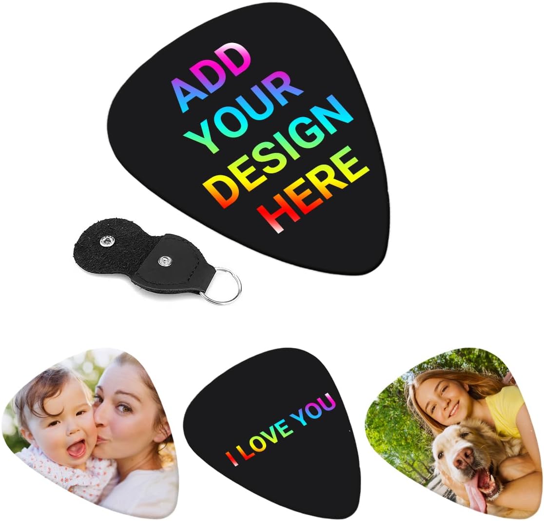 6 Pack Custom Guitar Picks With Text/Name Unique Birthday Gifts For Guitars Friends Men Boyfriend Personalized Picture Logo DIY Guitar Bass Pick Customize Guitar Accessories Add Your Design T