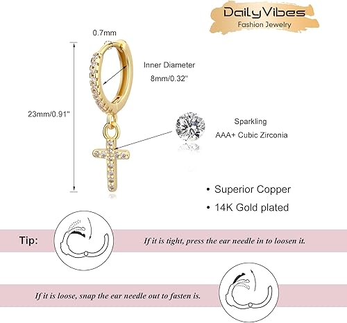 Miniatura 2 de Gold Mini Dangle Huggie Earrings for Women, Dainty 14K Gold Plated Cubic Zirconia Small Hoop Earrings with Charm Drop, Jewelry Gift for Girls and