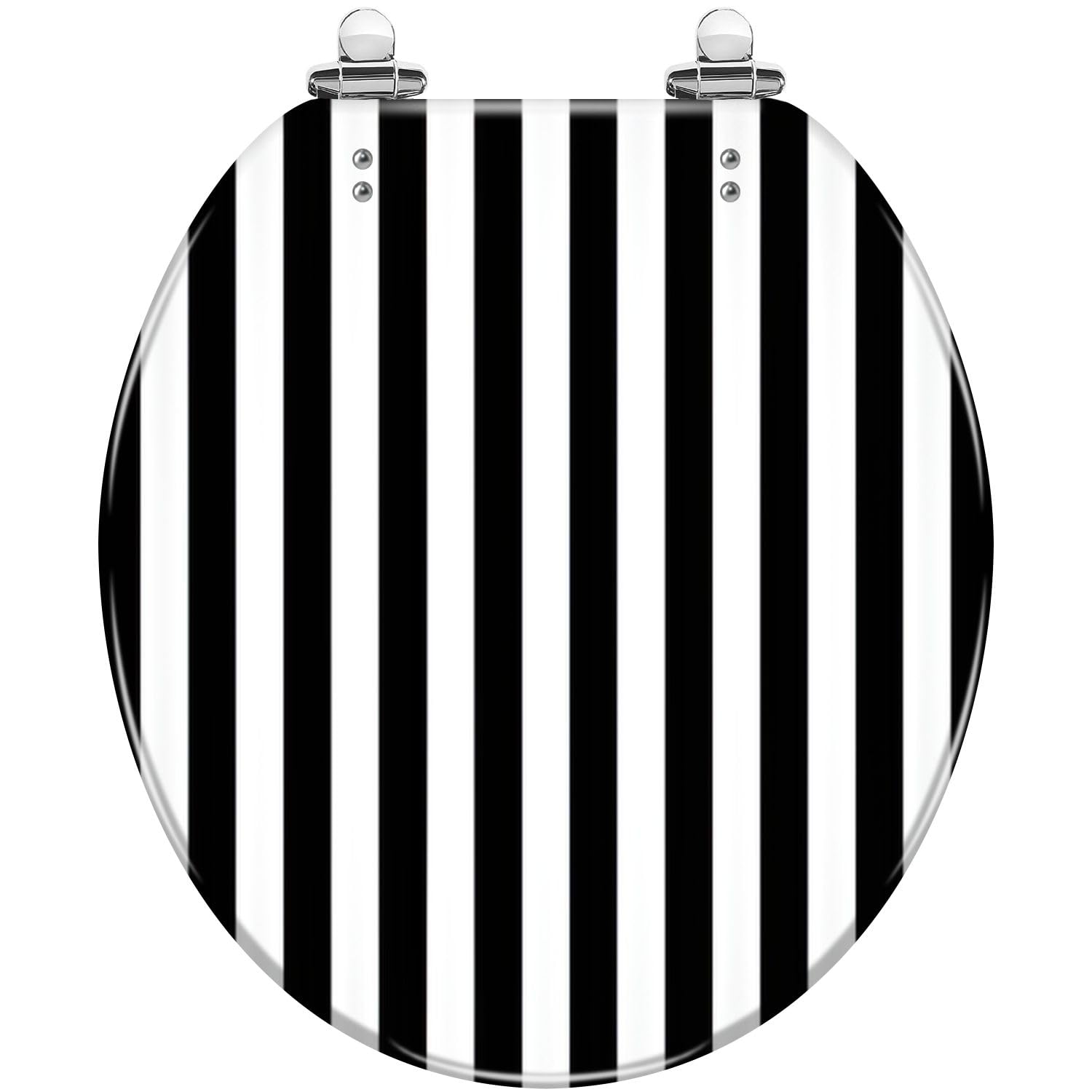 WHFEOIV9RE Round Toilet Seat Striped black white Resin Toilet Seat Quietly Slow Close with Quick-Release Hinges Toilet Seat with Cover Easy to Clean Install