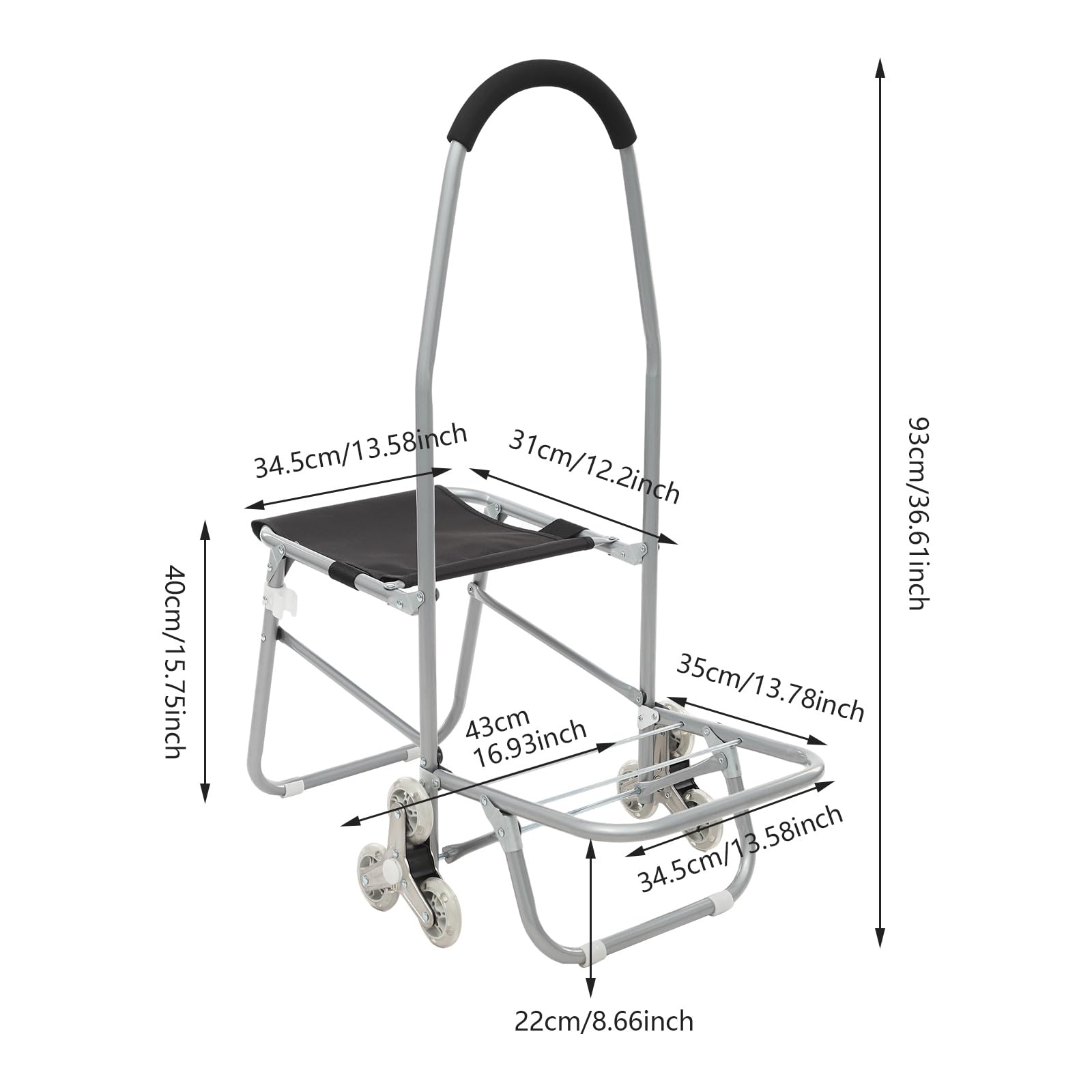 Chariot d'art d'extérieur avec sac à dessin | Design à 3 roues pour escaliers et routes | Studio de peinture mobile (noir) | Acier + tissu Oxford | 43 x 93 cm | Idéal pour la peinture en plein air et