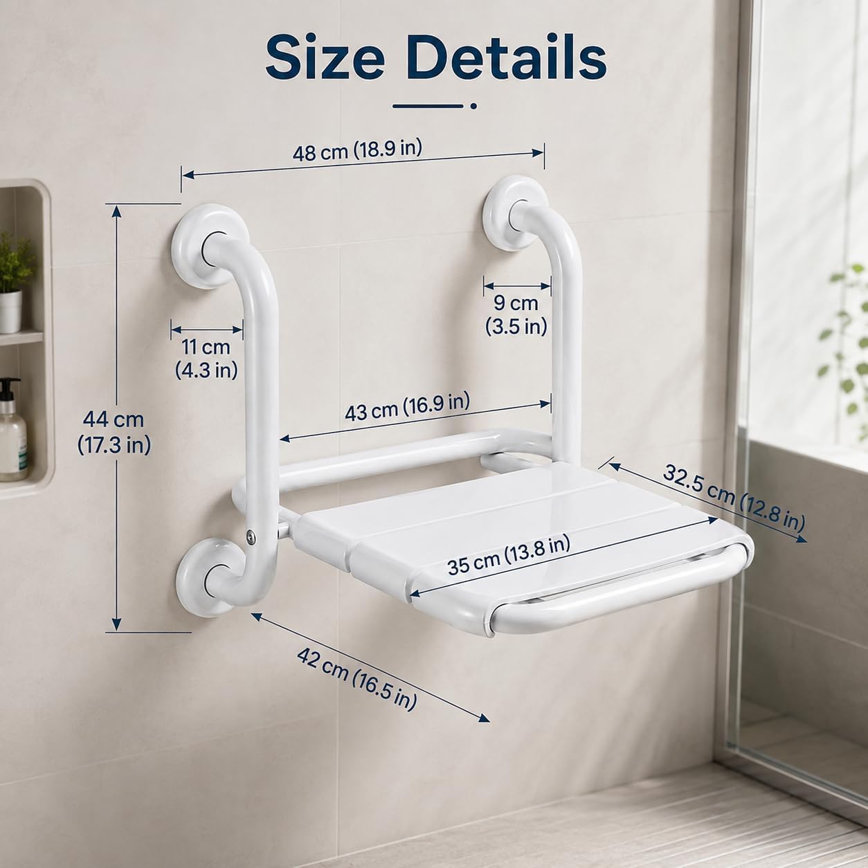 Silla de Ducha Plegable 2 en 1, montada en la Pared o Independiente con