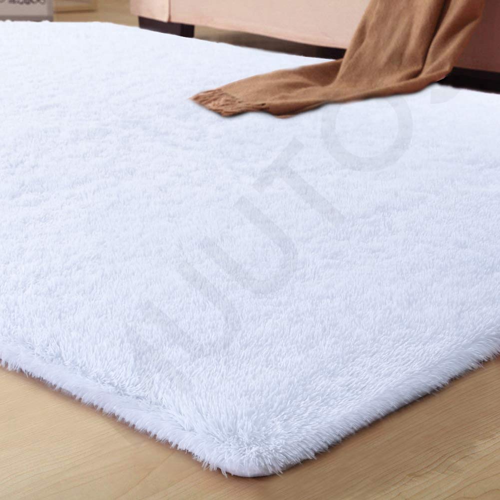 Kunstfell Dekofell Lammfellimitat Teppich, Teppich Kurzflor, Antistatisch Robust Qualität, für Wohnzimmer Esszimmer Gästezimmer, Weiß, 40 x 90 cm