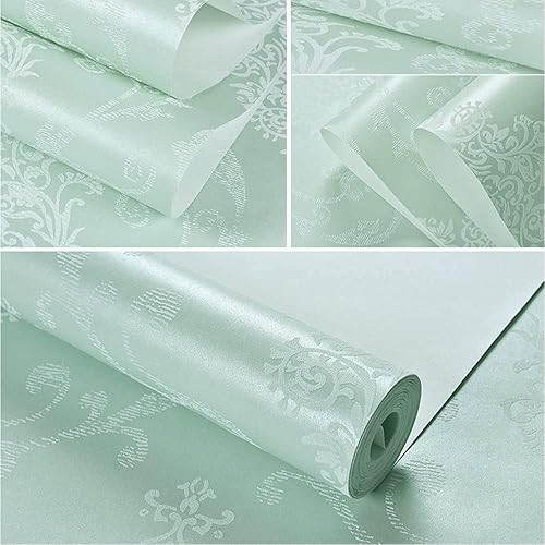 Miniatura 6 de Q QIHANG estilo europeo 3D damasco perla polvo no tejido papel pintado rollo de color azul claro 1.7ft x 32.8ft  5.3