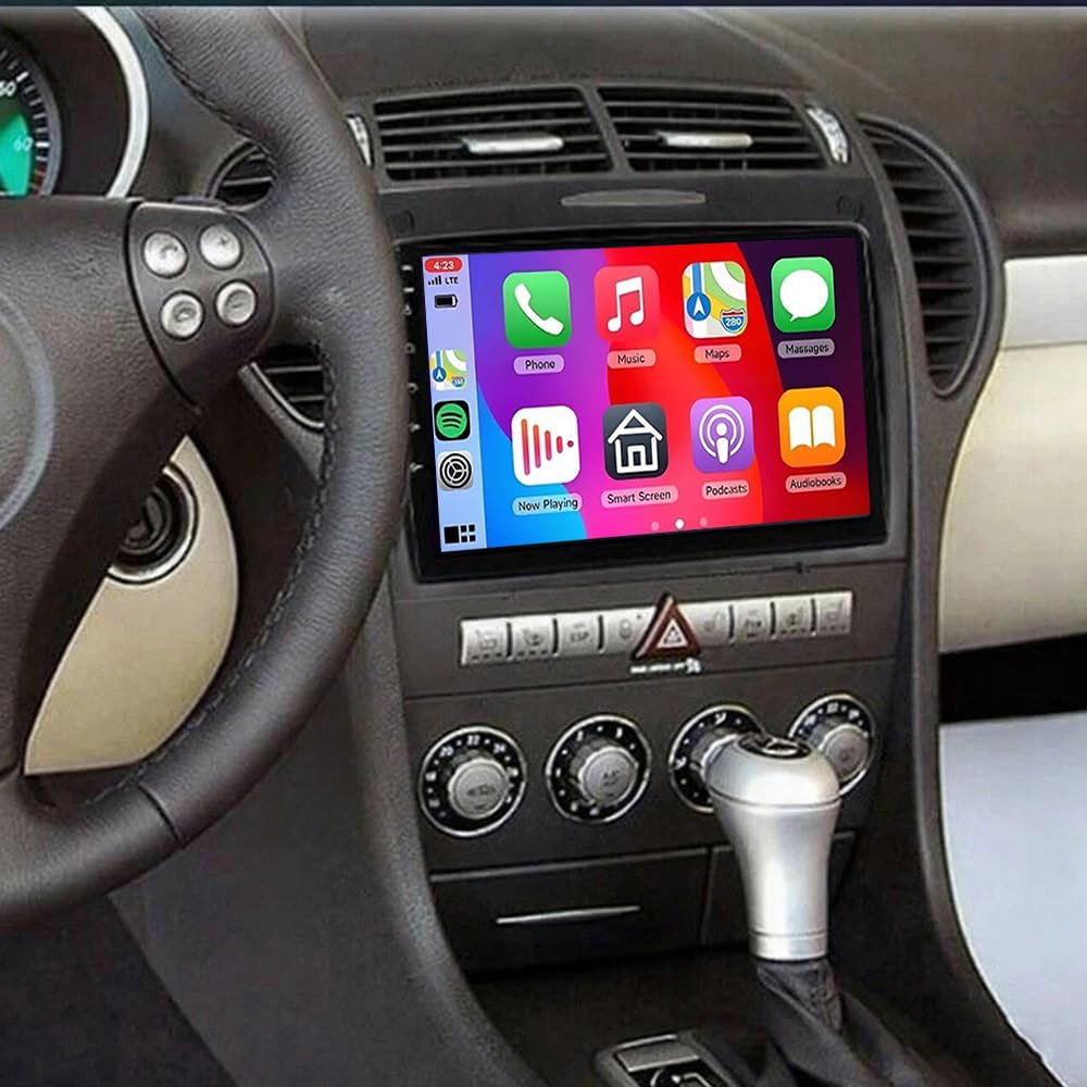 2+64G Android 14 Autoradio für Mercedes SLK R171 W171 2004-2011 GPS Navi mit Wireless Carplay Android Auto 9 Zoll DAB 2 Din Radio für Mercedes SLK Radio Bluetooth WiFi SWC AHD Rückfahrkamera FM/RDS