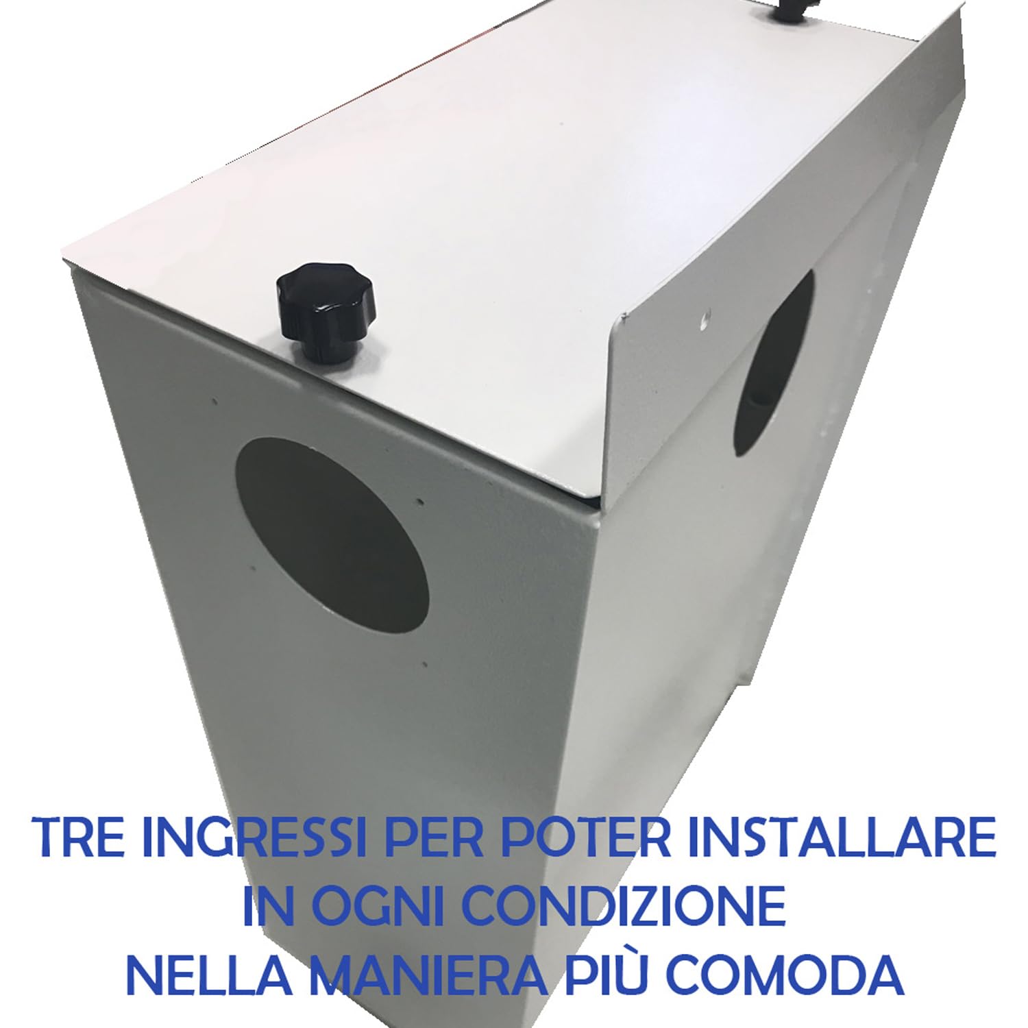 ALLINOX Abbattitore di Fuliggine Bianco Rettangolare KIT COMPATTO Ad Acqua Per Stufa a Pellet Filtrazione Efficace Riduzione Fumo e Polveri Sottili SALVASPAZIO Attaco a Muro MADE IN ITALY (DN 80)