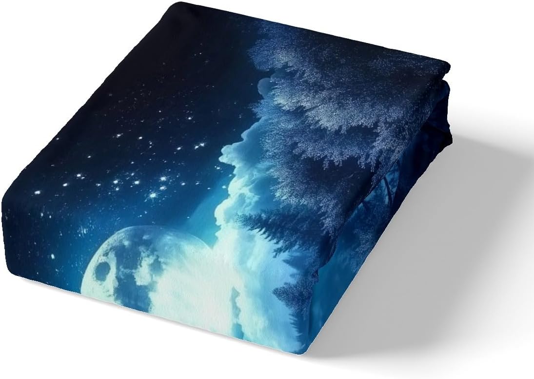 jejeloiu Moon Tree Lake Duvet Cover Toddler Size Kids Natural Scenery Comforter Cover Set for Boys Girls Teens Starry Night Sky Bedding Set Breathable Nature Bedspread Cover Room Decor Quilt Cover
