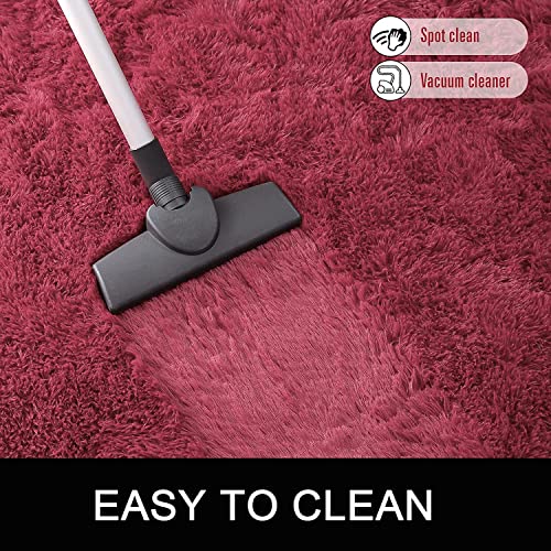 HOMORE Luxury Fluffy Area Rug Modern Shag Rugs for Bedroom Living Room, Super Soft and Comfy Carpet, Cute Carpets for Kids Nursery Girls Home, 8x10 Feet Wine Red