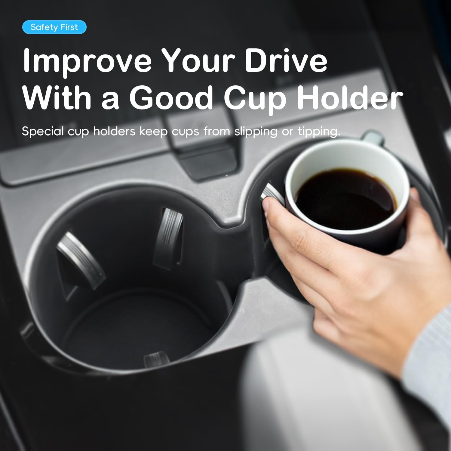 Auovo Car Cup Holder Insert for Toyota Prius Accessories 2023 2024 2025 2026 Non-Slip Silicone Cup Coaster Black image 2