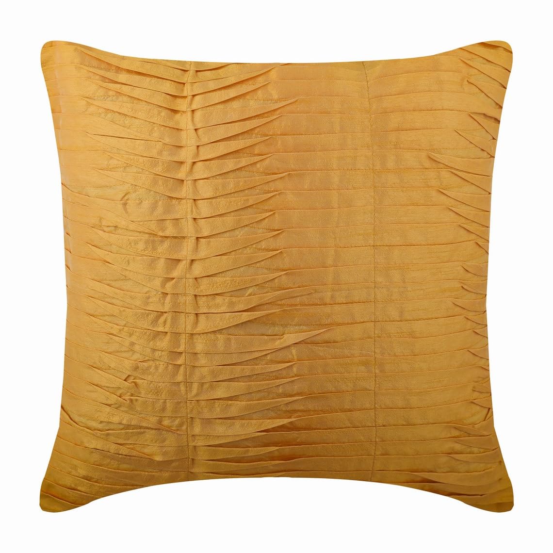 The HomeCentric Mango Yellow Cushions Cover Textured Pintucks Cushioncases, Pack of 2, 45x45 cm (18"x18") Throw Cushions Cover Silk Cushions Cover for Couch Modern, Striped Throw - Mango Souffle