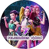 OBLEA de GUERRERAS K-POP Redonda personalizada para Pastel o Tarta, Obleas Comestibles Torta Redondo - Vegano y Sin GLuten