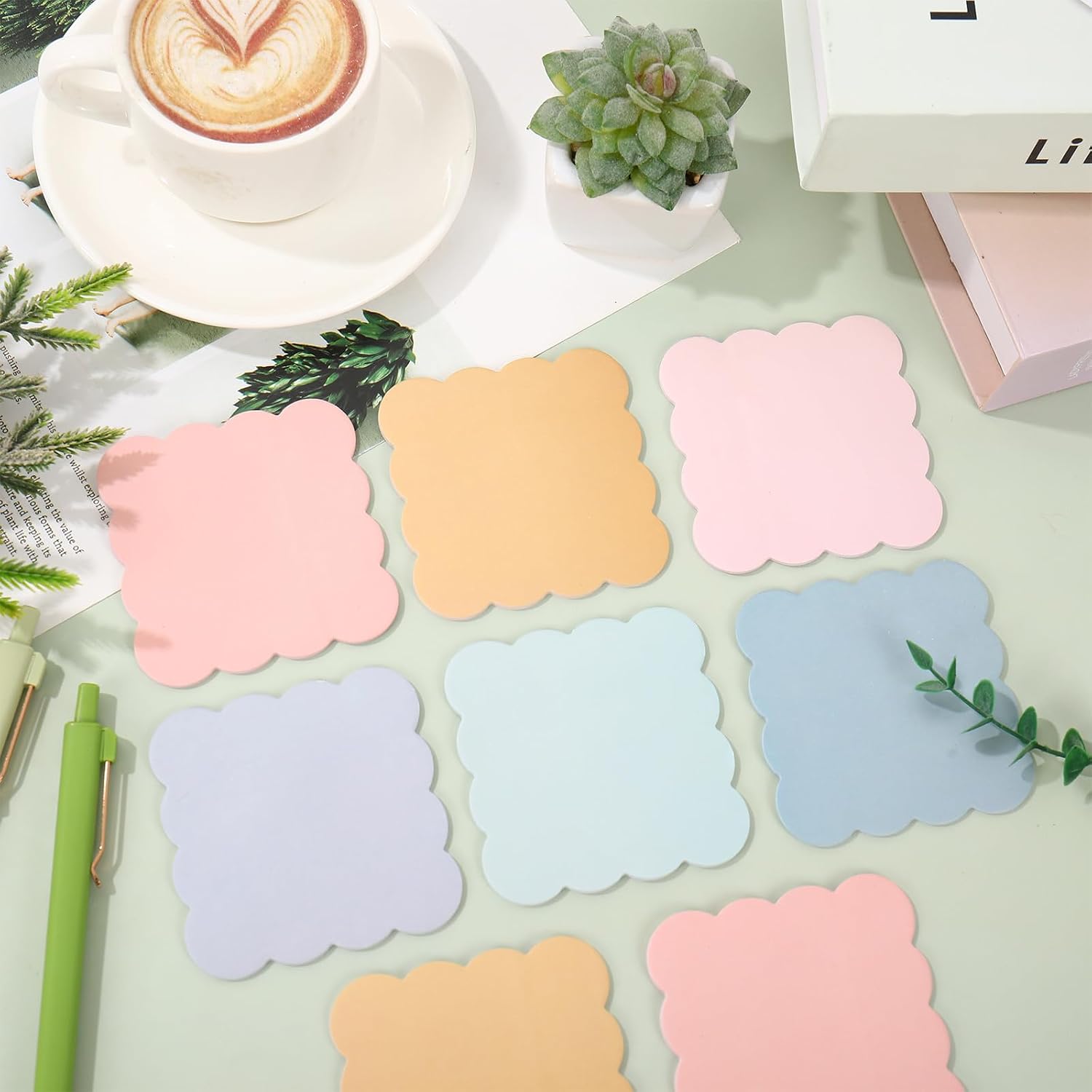 JarThenaAMCS 18 Pack Scalloped Sticky Notes Memo Pads 3 Inch Colorful Boho Wavy Self Adhesive Notepads 6 Designs for School Classroom Office Accessories Party Decor Supplies, 360 Sheets image 4