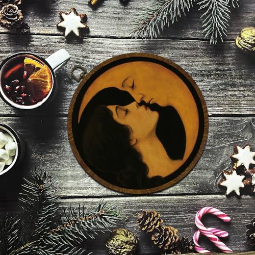 KLYTINK Romantic Moon and Young Girl Round Wall Art,Vintage-Inspired Celestial Canvas Print, Surreal Moon and Woman Hanging Decor for Bedroom, Gallery Wall, or Dreamy Space 10''x10'' by KLYTINK - Used condition - Image 7