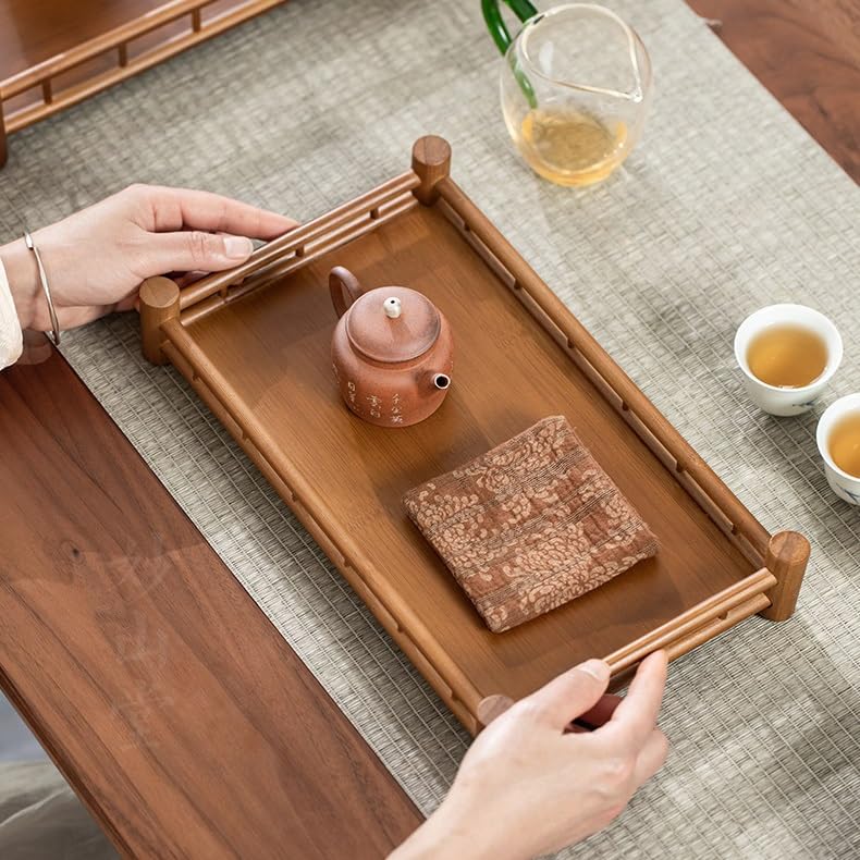 Bandeja para Servir Tazas de té, Bandeja de Almacenamiento para Juegos de té, Bandeja de Madera para Escritorio, Bandeja Rectangular Grande para Servir té, bandejas para Comer en el Regazo (L)